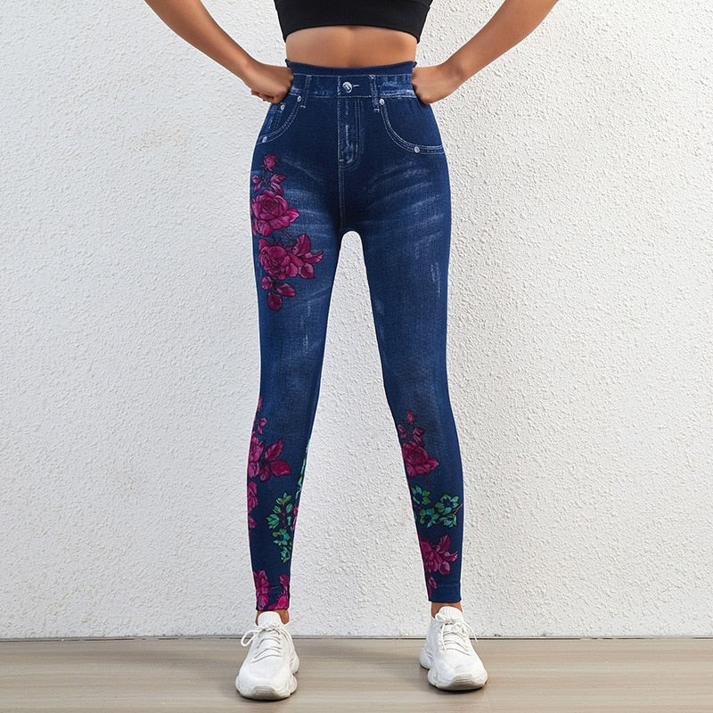 2022 Korean Fashion Retro Butterfly Print Elastic Pant Jeans Women Tight Summer Thin Leggings Female Clothing Casual Trousers