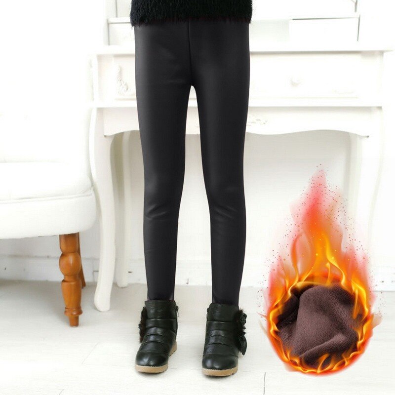 Winter Warm Pu Leather Leggings Girls Sexy High Waist Thermal Tights Pants Thick Fleece Slim Black Stretchy Pants Leggings