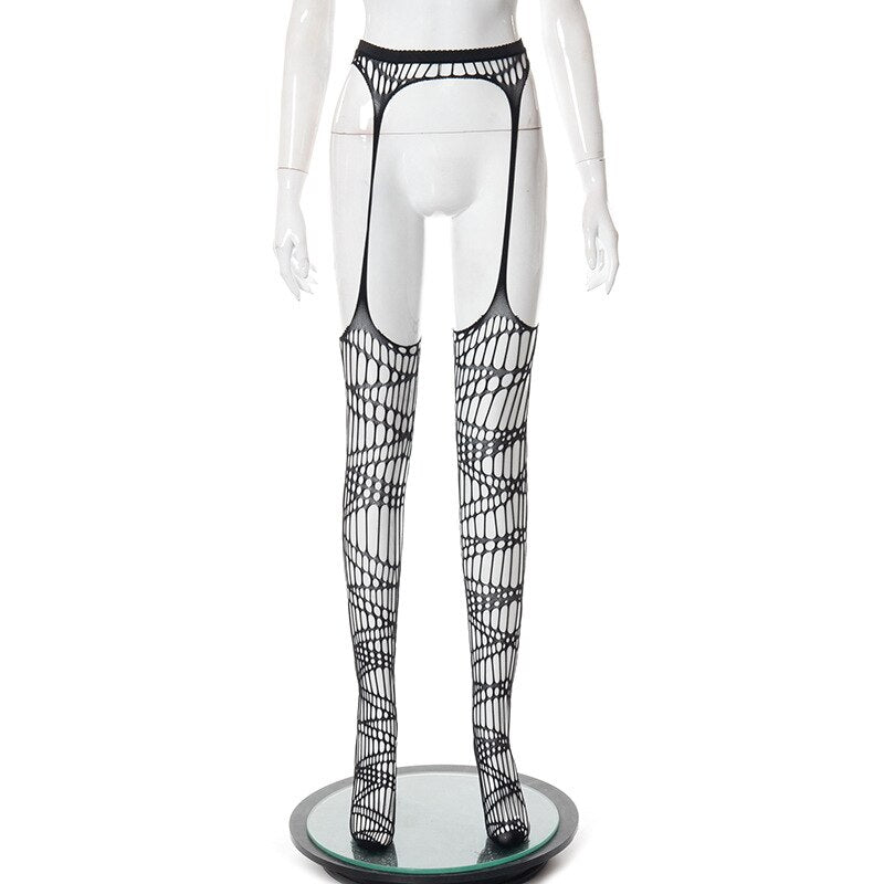 Sexy Party Push Up Leggings Women Clothing Fashion Mesh See Through Nightclub Transparent Pantyhose Hollow Out Ripped Distressed