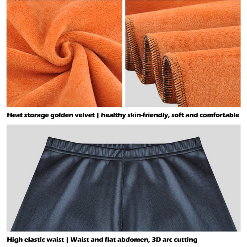 Warm Pu Leggings Women Leather Pantalones High Waist Thermal Tights Stretchy Pants Winter Fleece Lined Black Trousers Jeggings