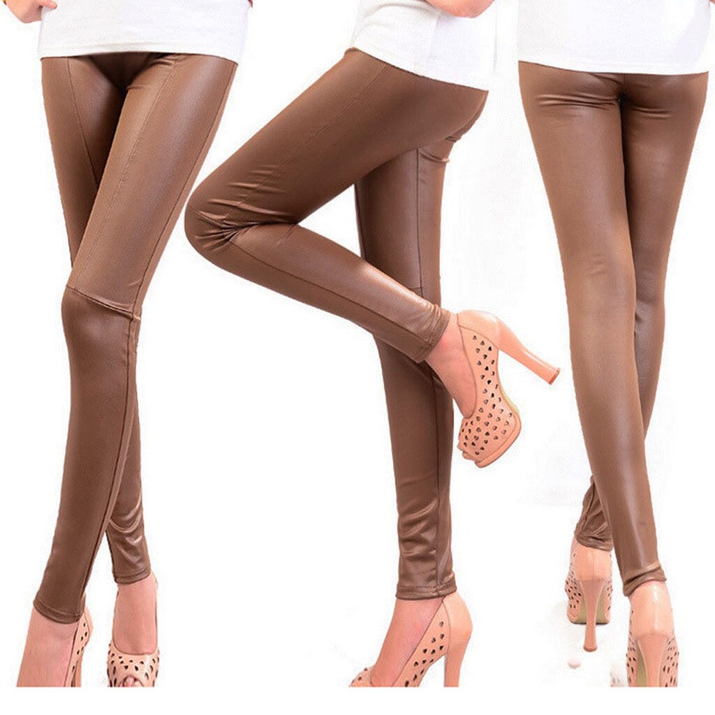 Leggings For Women Imitation Leather Spliced Leggings Slim Pants Nine Leather Pants Leggings Women Plus Size Female Clothing
