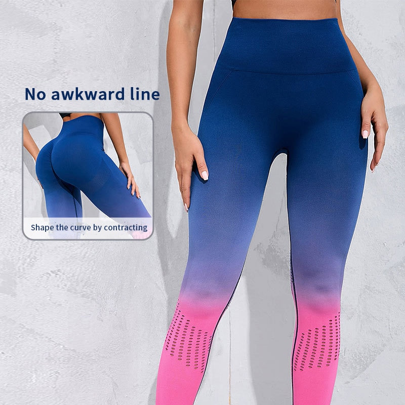 CHRLEISURE Women Leggings for Fitness Dyed Gradient Sports Seamless Leggings Quick Drying Hip Lifting Fitness Leggings
