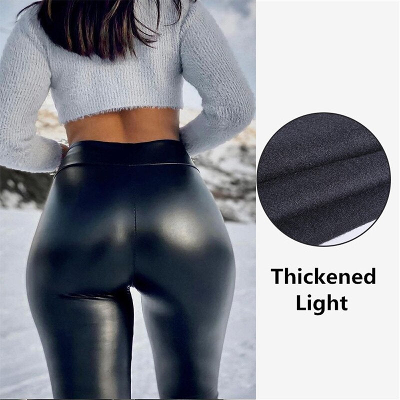 New PU Pants Womens Leather Leggings Pants Push Up Hip Skinny Sexy High Waist Trousers Slim Legging