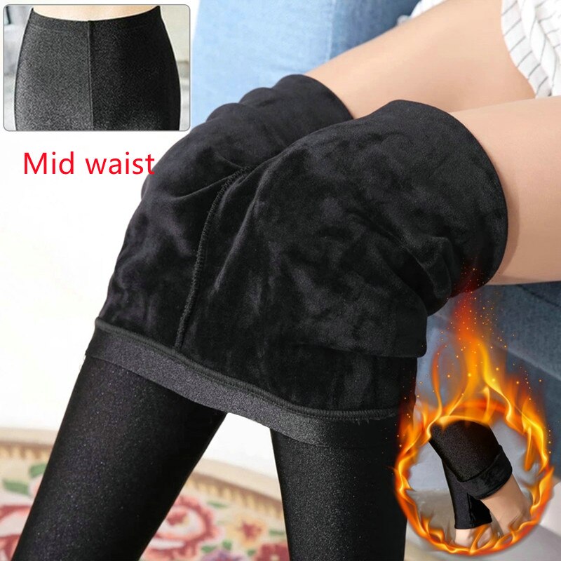 2022 Winter Velvet Faux Leather Leggings Women Thicken Plush Warm High Elastic Skinny Pants Sexy Slim Black PU Thermal Tights