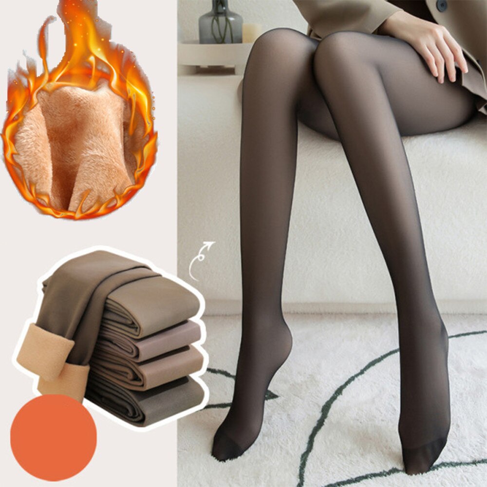 2022 Winter Woman Pantyhose Translucent Wool Sock Pants Winter Stocking Fleece Lined Tights Thermal Pants Legging Fake Pantyhose