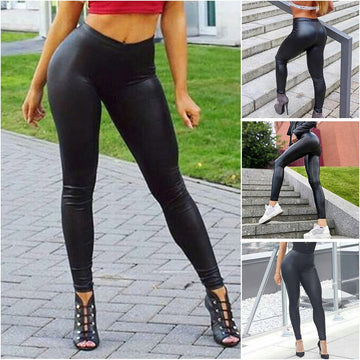Sexy Leggings Women Leather Bottom Pants Coloured Hip-up Bomb Slim Nine-minute Pants Push Up Woman Clothes Black Leggins Mujer