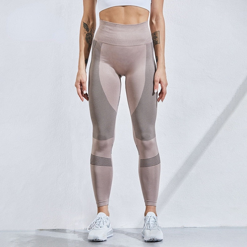 Women Sexy Workout Leggings Casual Tight High Waist Push Up Legging Seamless Side Stripes Gym Patchwork Fitness Tights