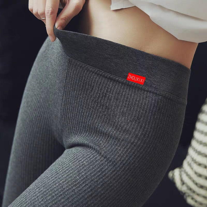 Women Warm Leggings Autumn Winter Slim Knitting Casual High Waist Leggings High Elasticity Fashion Thicken Pants Screw Thread