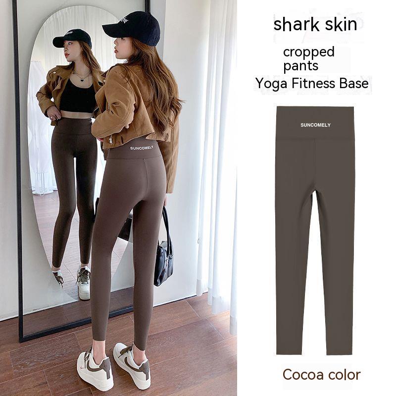 Shark Skin Leggings Women's Pants Tight High Waist Belly Spring and Autumn Winter Wear Plus Velvet Padded Yoga Barbie Pants
