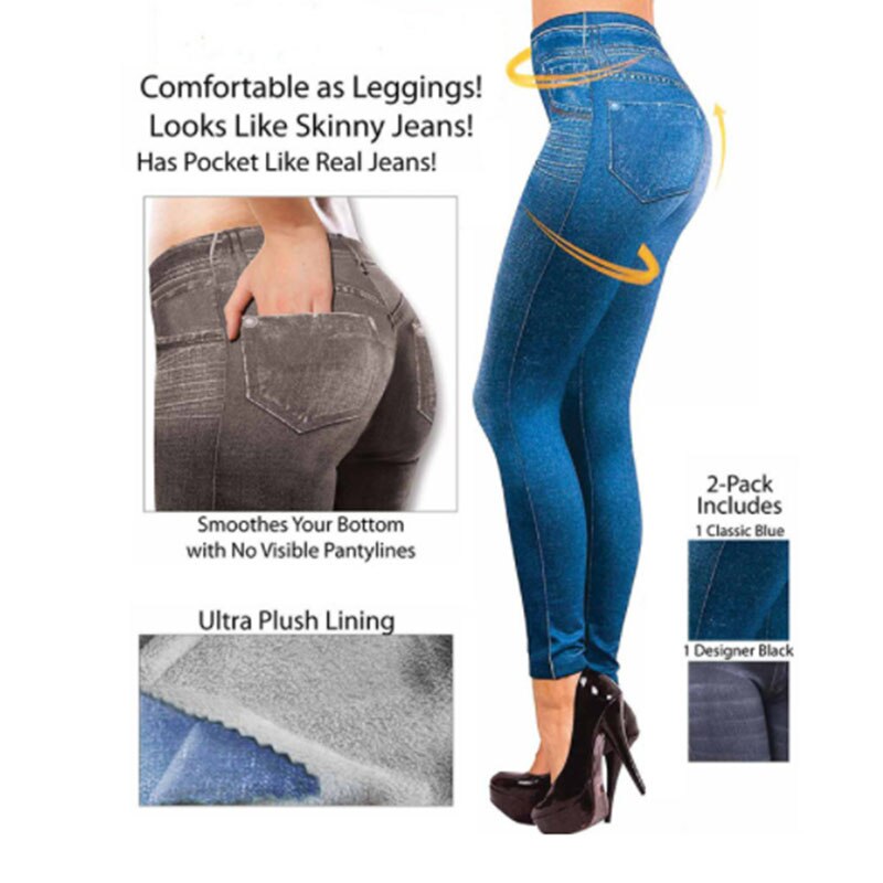 Jeans XS-4XL Women Fleece Lined Winter Jegging Jeans Genie Slim Fashion Jeggings Leggings 2 Real Pockets Woman Fitness Pants